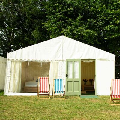 Safari tent at Glastonbury Retreat with deck chairs