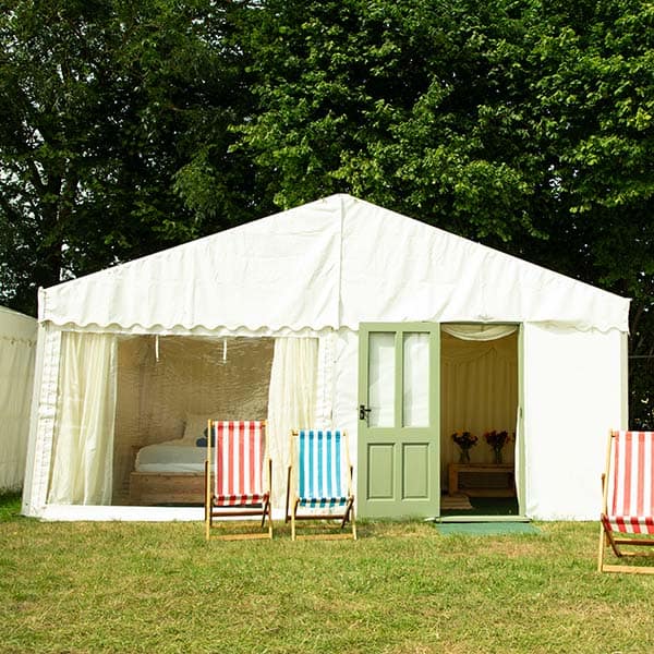 Safari tent at Glastonbury Retreat with deck chairs