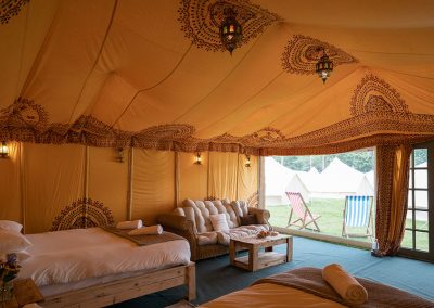 Interior of the Indian Safari Tent at The Glastonbury Retreat - Glamping close by to Glastonbury Festival